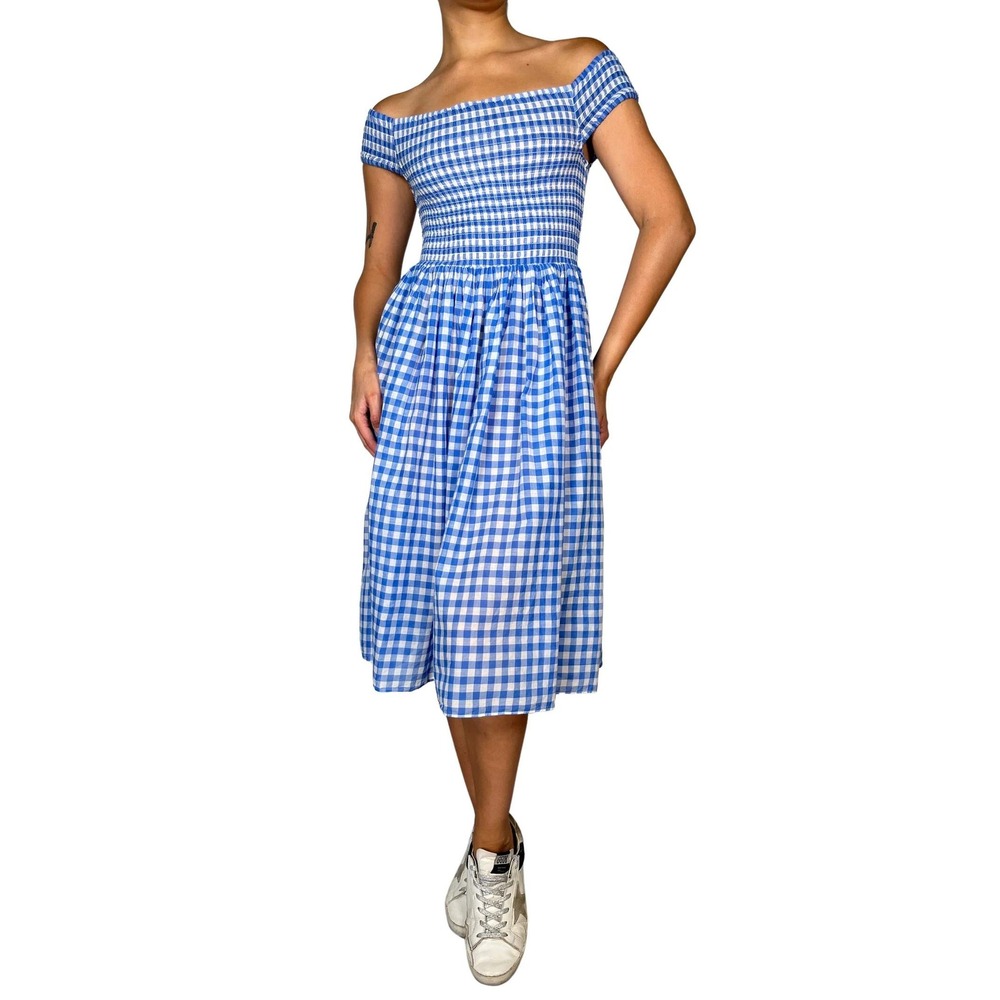 J. Crew Off The‎ Shoulder Smocked Gingham Dress Beach Midi XS